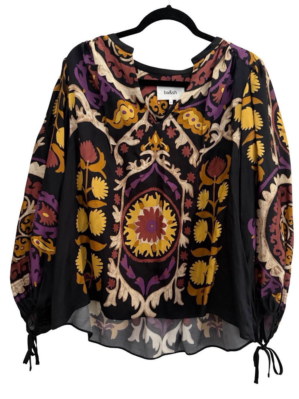 ba&sh Frida Shirt Floral Print Balloon Sleeve Blouse Boho Flowy Maximum colorful